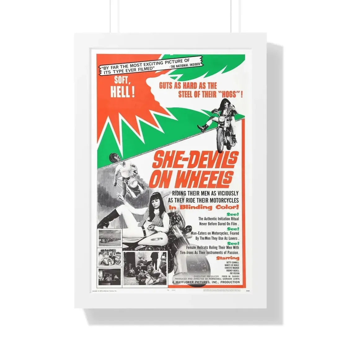 SHE DEVILS ON WHEELS 1968 - Framed Movie Poster 16″ x 24″ White - The Sticker Space