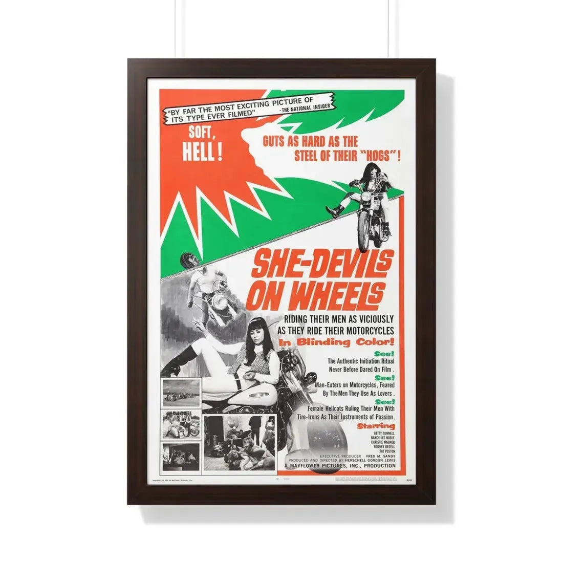 SHE DEVILS ON WHEELS 1968 - Framed Movie Poster 20" x 30" Walnut - The Sticker Space