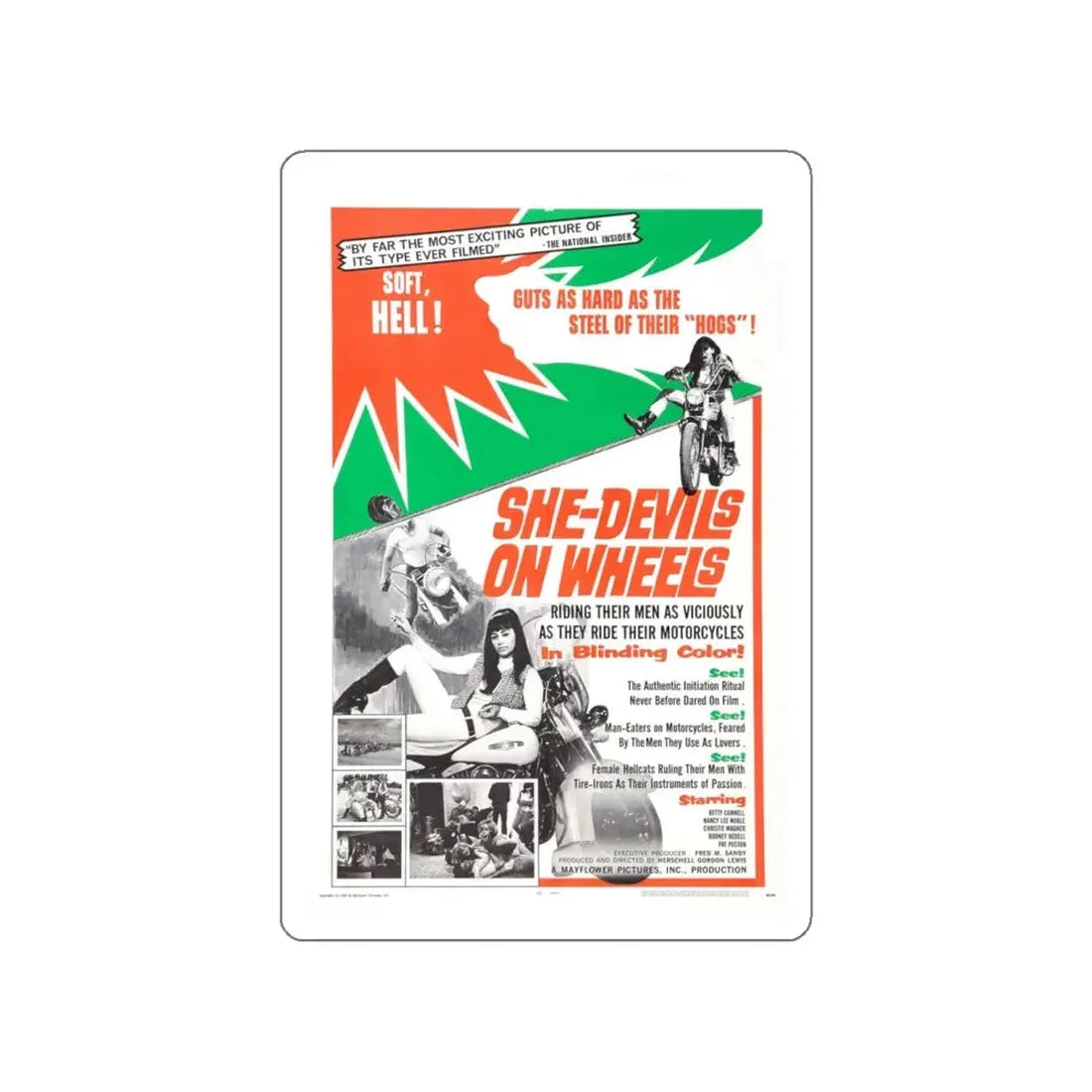 SHE DEVILS ON WHEELS 1968 Movie Poster STICKER Vinyl Die-Cut Decal 4 Inch - The Sticker Space