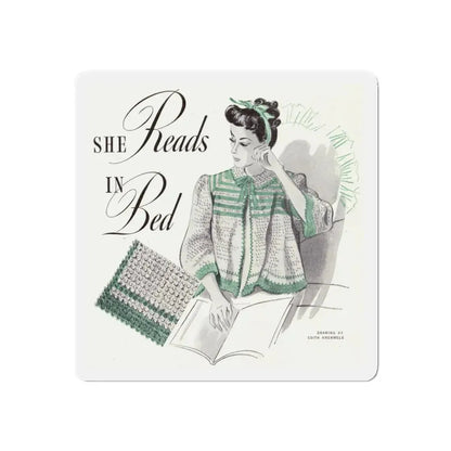 She Reads In Bed, Companion Magazine, December 1941 (Magazine Illustration) Refrigerator Magnet 4 Inch Die-Cut - The Sticker Space