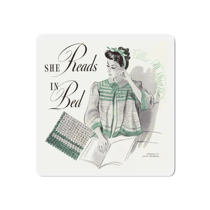 She Reads In Bed, Companion Magazine, December 1941 (Magazine Illustration) Refrigerator Magnet 5 Inch Die-Cut - The Sticker Space