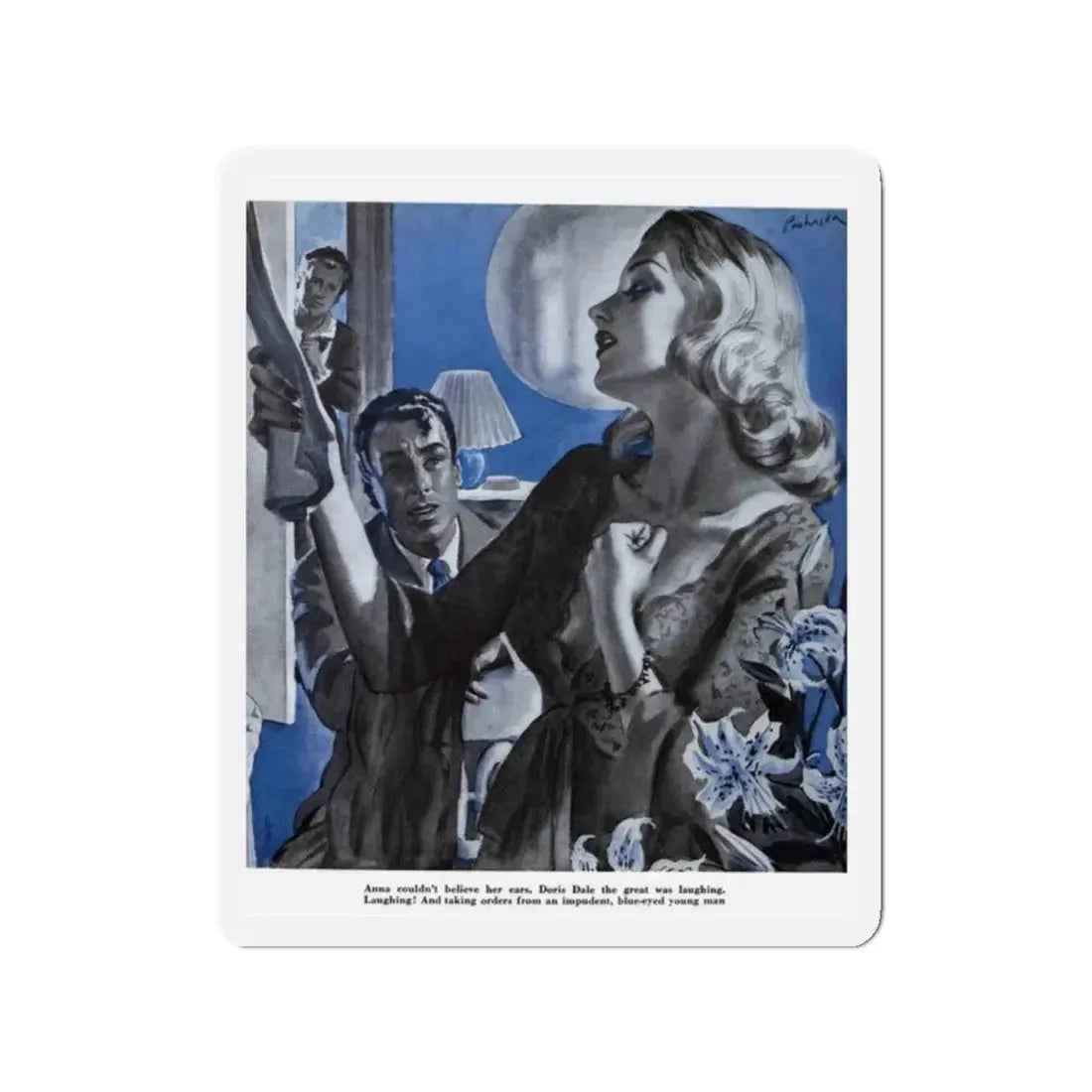 She Rustle of Silk, Good Housekeeping, January 1939 (Magazine Illustration) Refrigerator Magnet 2 Inch Die-Cut - The Sticker Space