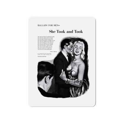 She Took and Took, Cavalier, May 1953 (Magazine Illustration) Refrigerator Magnet 2 Inch Die-Cut - The Sticker Space
