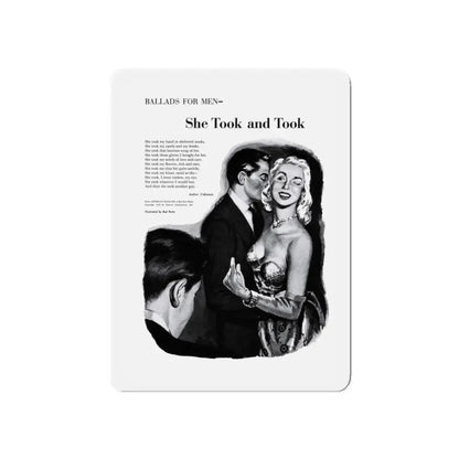 She Took and Took, Cavalier, May 1953 (Magazine Illustration) Refrigerator Magnet 3 Inch Die-Cut - The Sticker Space