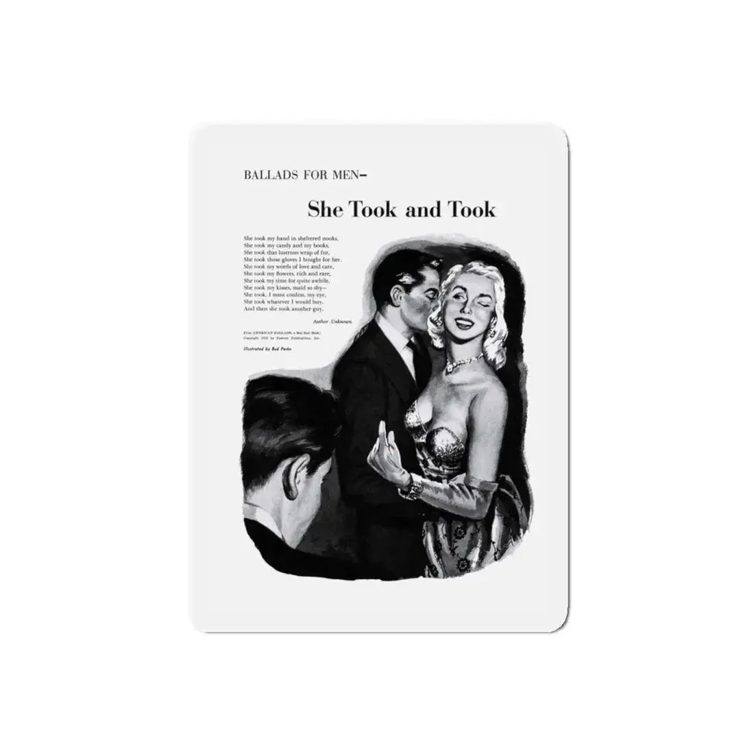 She Took and Took, Cavalier, May 1953 (Magazine Illustration) Refrigerator Magnet 5 Inch Die-Cut - The Sticker Space