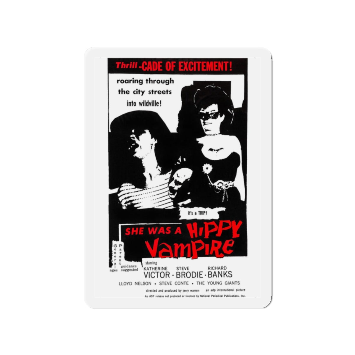 SHE WAS A HIPPY VAMPIRE (THE WILD WILD WORLD OF BATWOMAN) 1966 Movie Poster - Refrigerator Magnet-2" x 2"-The Sticker Space