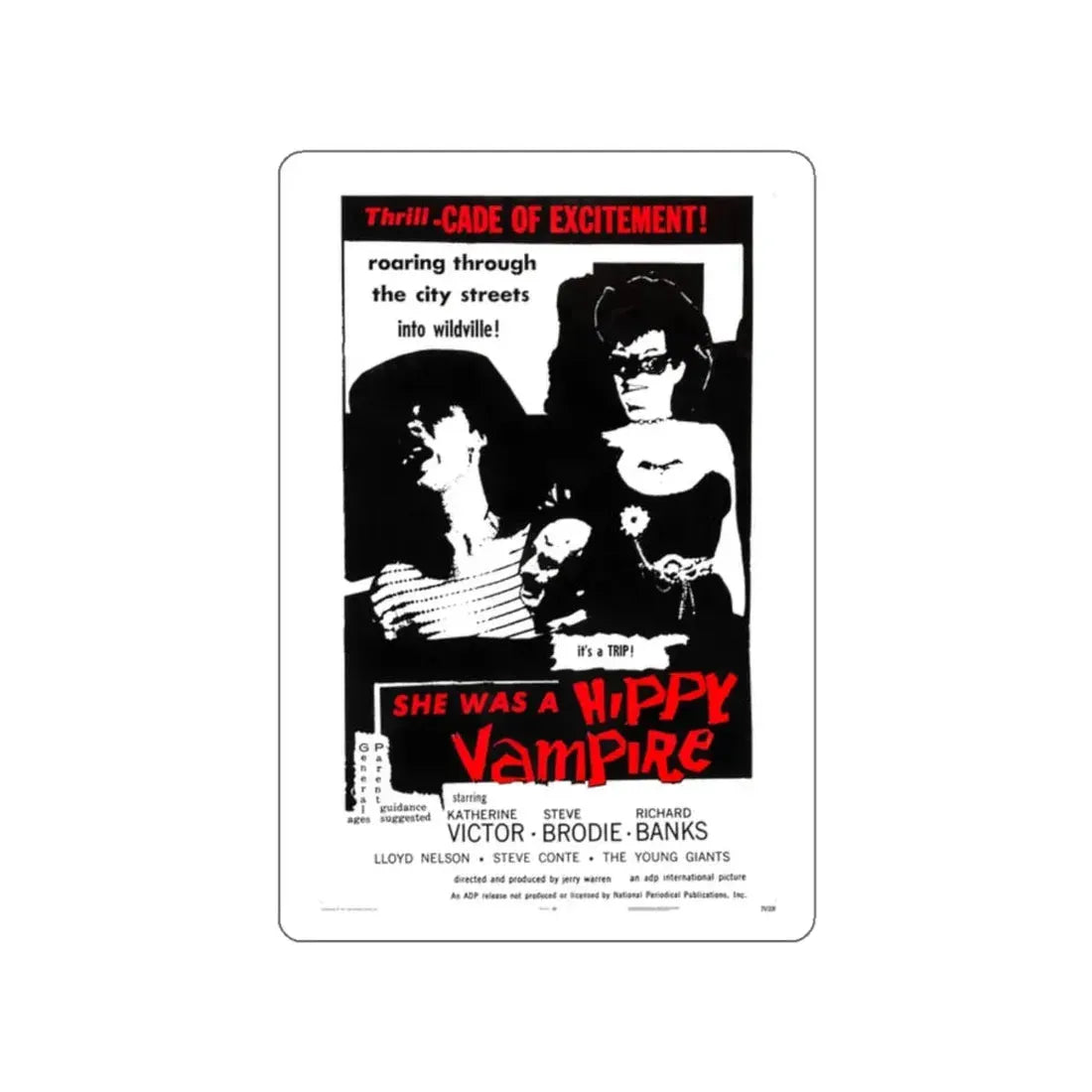SHE WAS A HIPPY VAMPIRE (THE WILD WILD WORLD OF BATWOMAN) 1966 Movie Poster STICKER Vinyl Die-Cut Decal 2 Inch - The Sticker Space