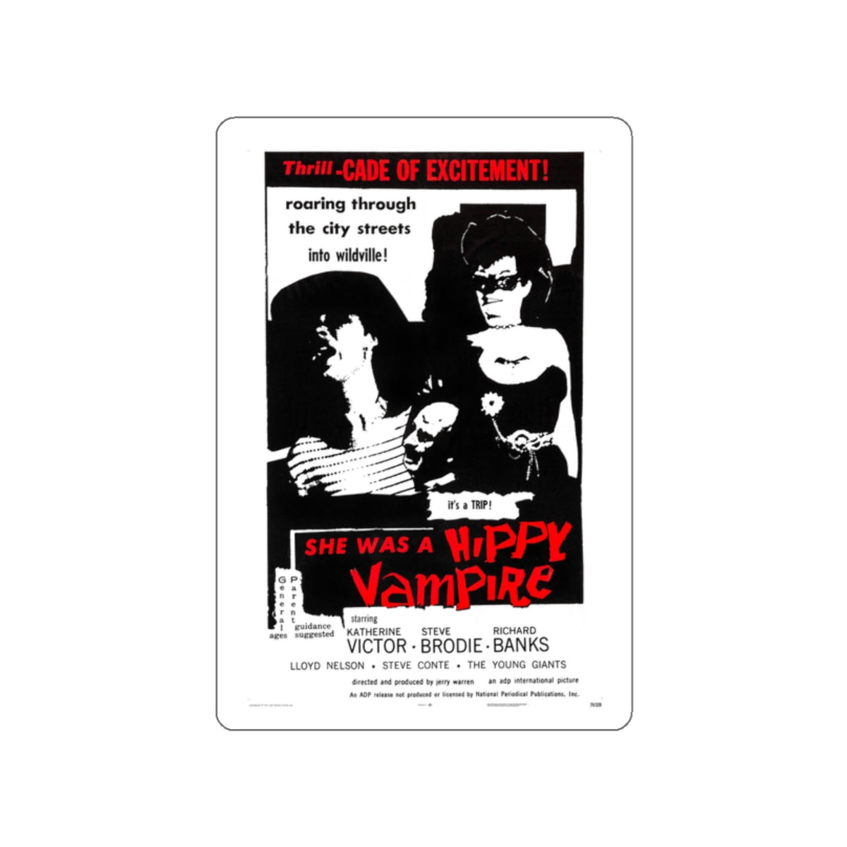 SHE WAS A HIPPY VAMPIRE (THE WILD WILD WORLD OF BATWOMAN) 1966 Movie Poster STICKER Vinyl Die-Cut Decal-White-The Sticker Space