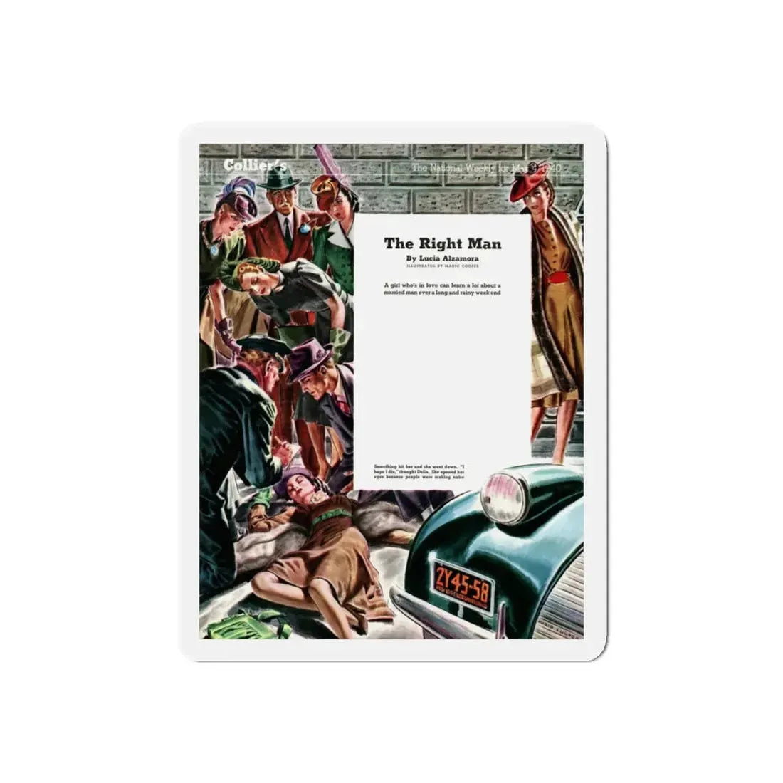 She Was Looking For the Right Man, 1940 (Magazine Illustration) Refrigerator Magnet 4 Inch Die-Cut - The Sticker Space