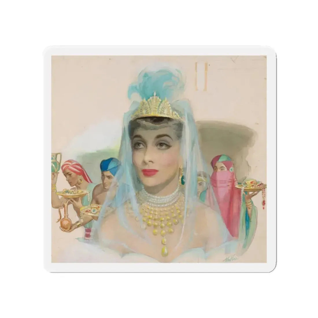 Sheba's Secret, The American Weekly story illustration (Magazine Illustration) Refrigerator Magnet 2 Inch Die-Cut - The Sticker Space