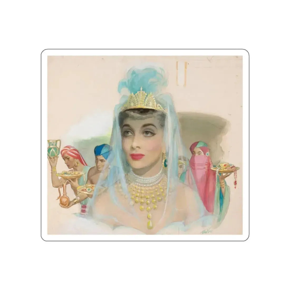 Sheba's Secret, The American Weekly story illustration (Magazine Illustration) STICKER Vinyl Die-Cut Decal White Die-Cut 2 Inch - The Sticker Space