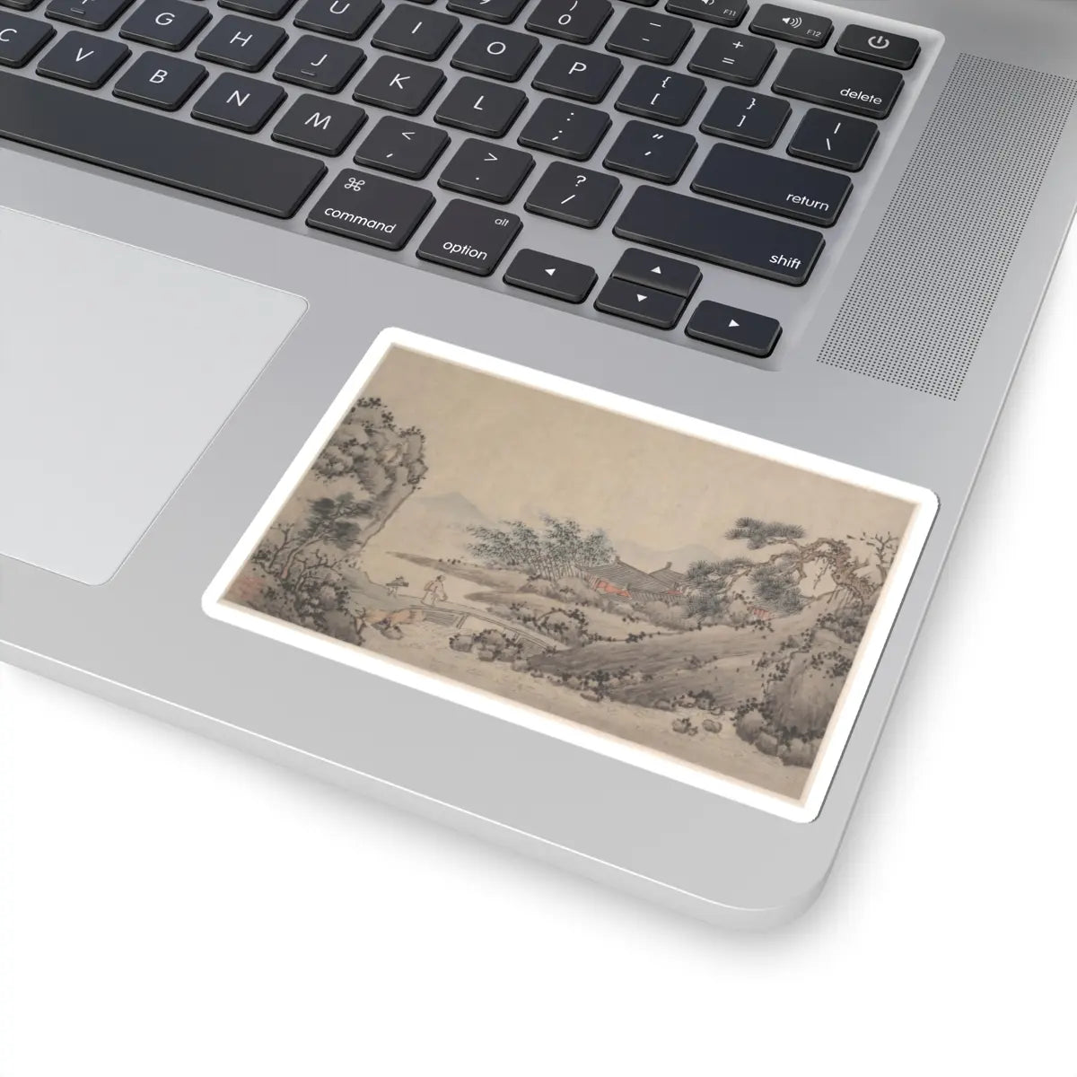 Shen Zhou - Landscape with Man Crossing Bridge - unknown - STICKER Vinyl Kiss-Cut Decal