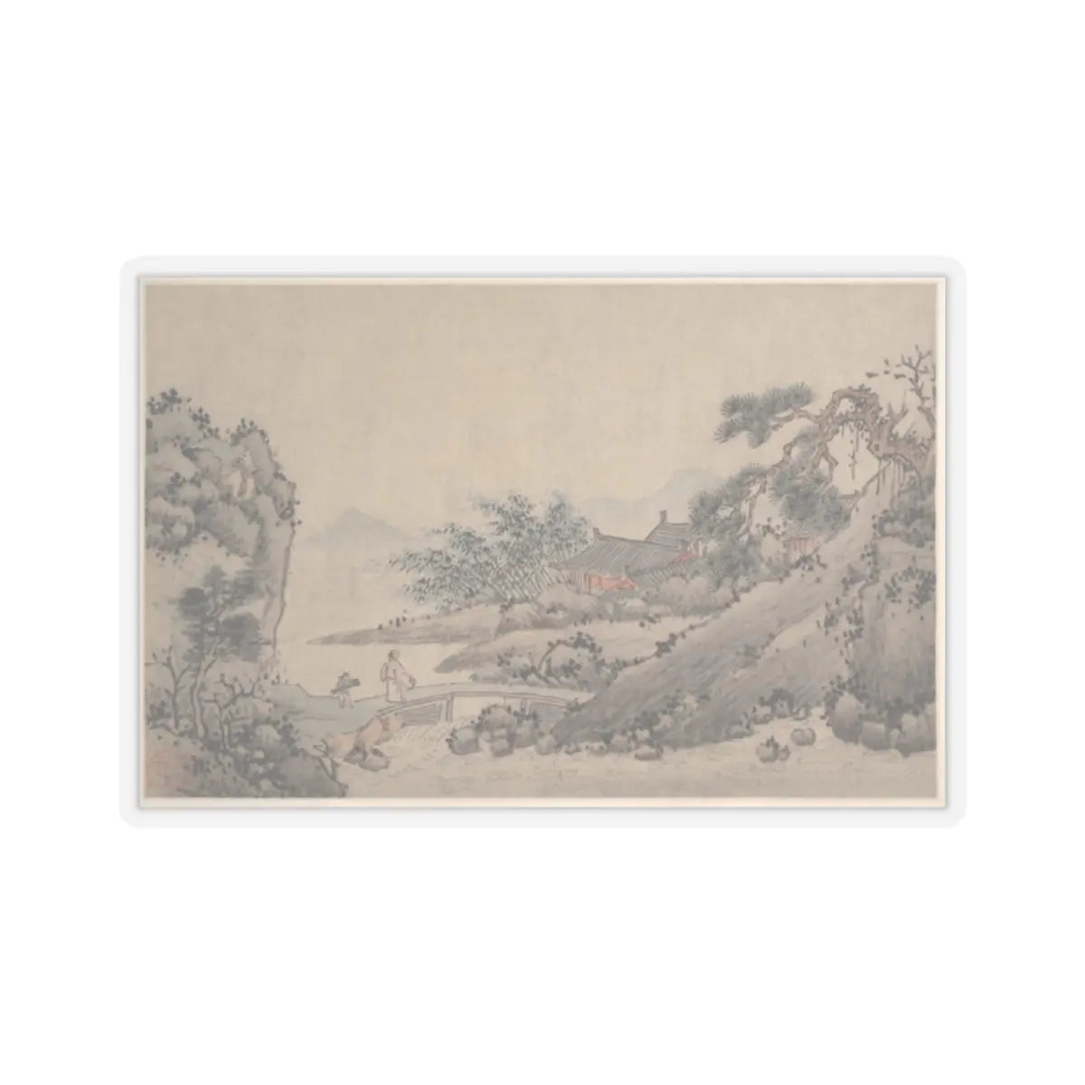 Shen Zhou - Landscape with Man Crossing Bridge - unknown - STICKER Vinyl Kiss-Cut Decal