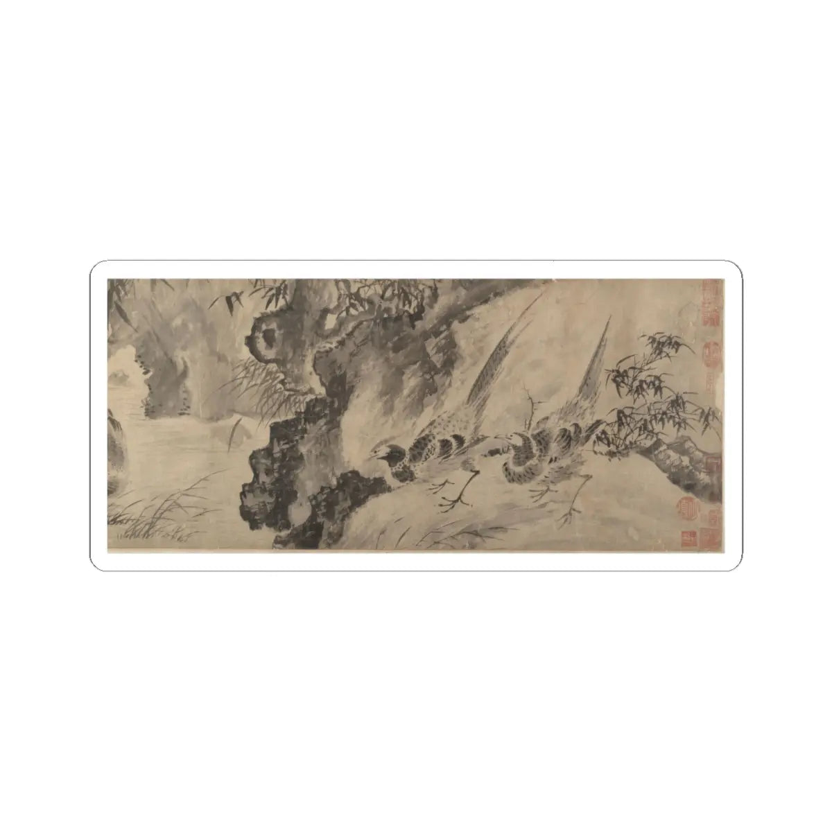 Shen Zhou - Marsh Scene with Birds - unknown v1 - STICKER Vinyl Kiss-Cut Decal