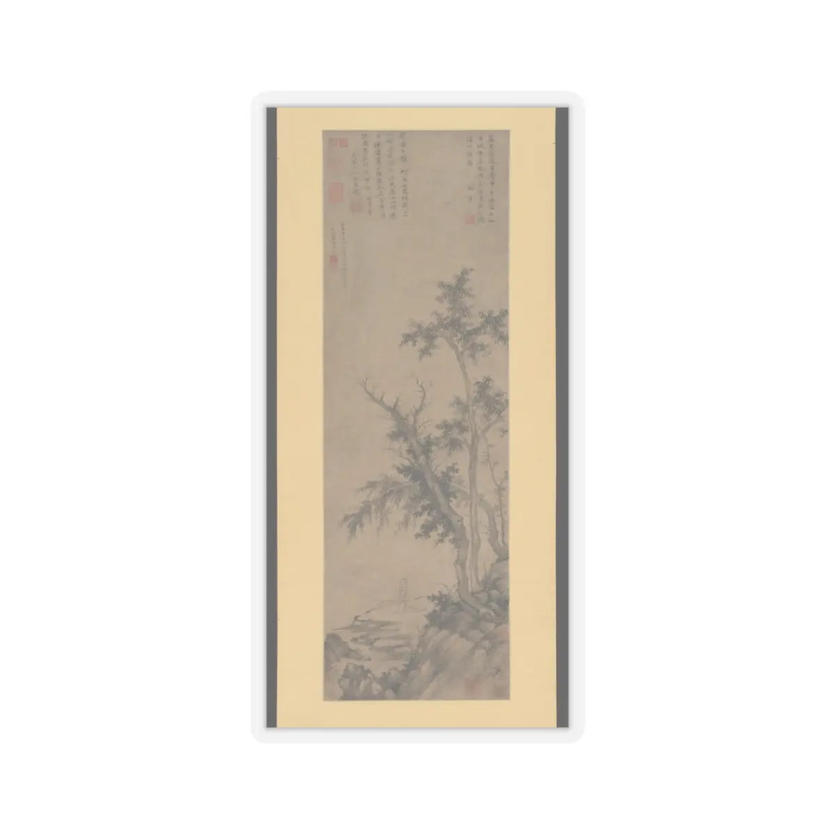 Sheng Mao - Recluse Fishing by Autumn Trees - dated 1350 v1 - STICKER Vinyl Kiss-Cut Decal