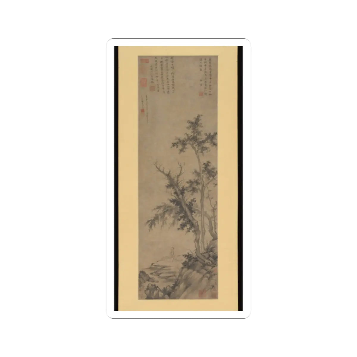 Sheng Mao - Recluse Fishing by Autumn Trees - dated 1350 v1 - STICKER Vinyl Kiss-Cut Decal