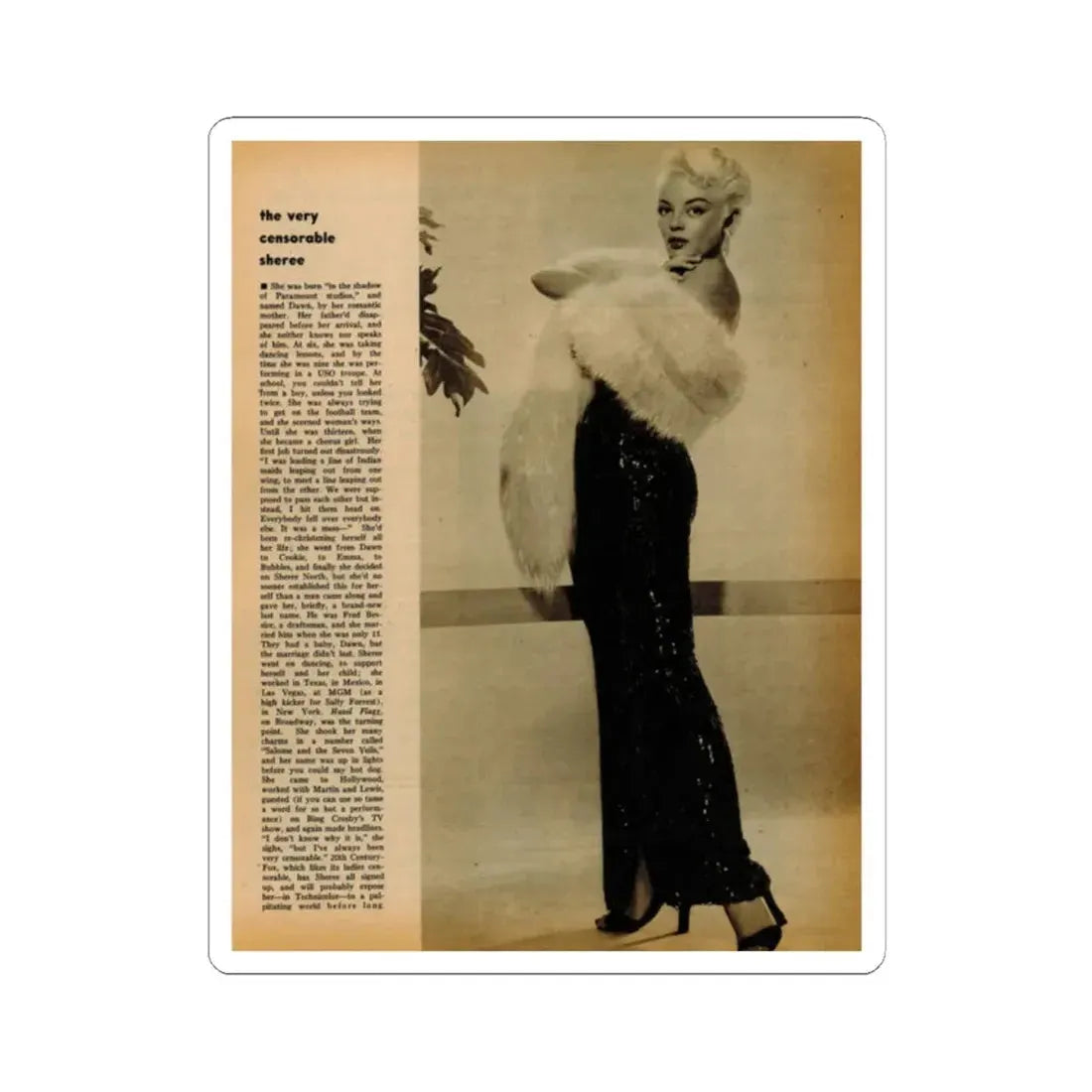 Sheree North #343 - 1 8x10 Page of B&W Glamour Photo with, Short Article from Movie Star Magazine Circa 1950's (Vintage Female Icon) STICKER Vinyl Kiss-Cut Decal 2 Inch White - The Sticker Space