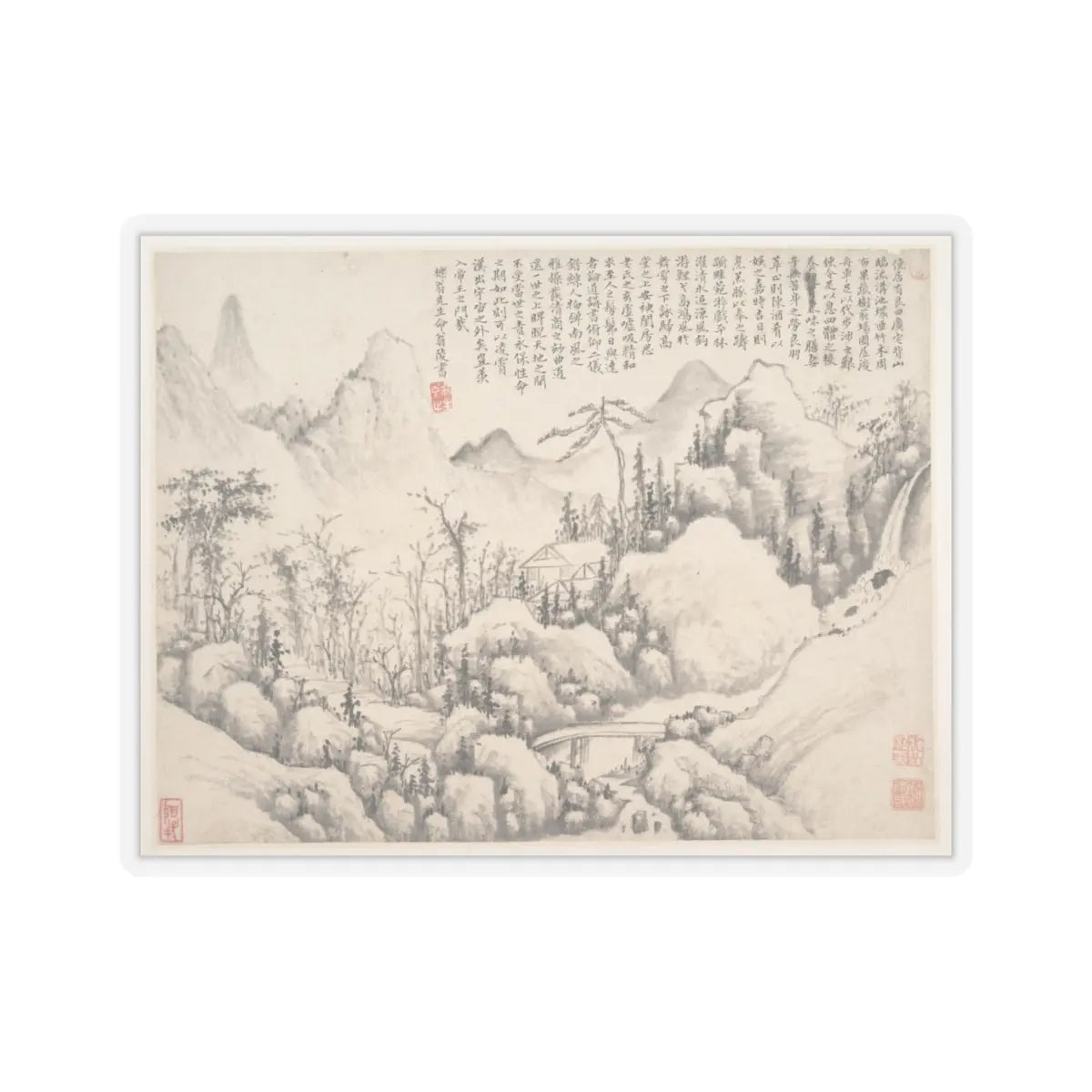 Shi Lin - Mountain Retreat, leaf from Album for Zhou Lianggong - datable to 1654–55 - STICKER Vinyl Kiss-Cut Decal