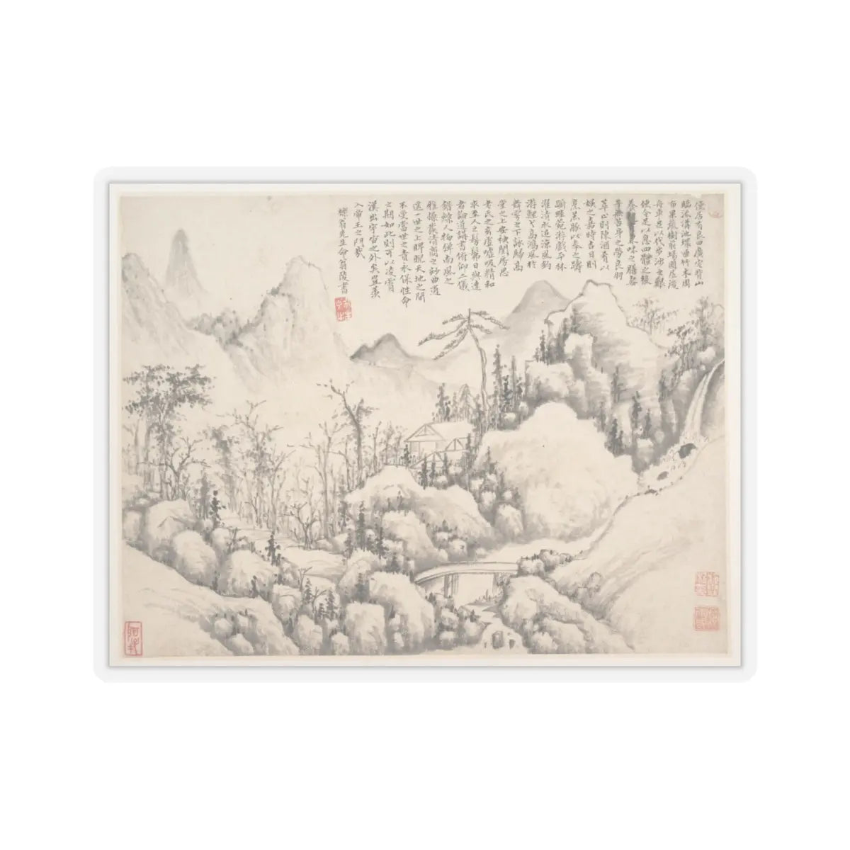 Shi Lin - Mountain Retreat, leaf from Album for Zhou Lianggong - datable to 1654–55 - STICKER Vinyl Kiss-Cut Decal