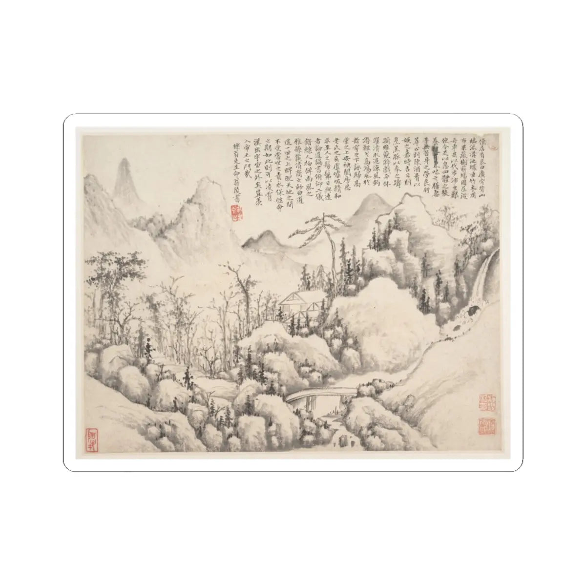 Shi Lin - Mountain Retreat, leaf from Album for Zhou Lianggong - datable to 1654–55 - STICKER Vinyl Kiss-Cut Decal