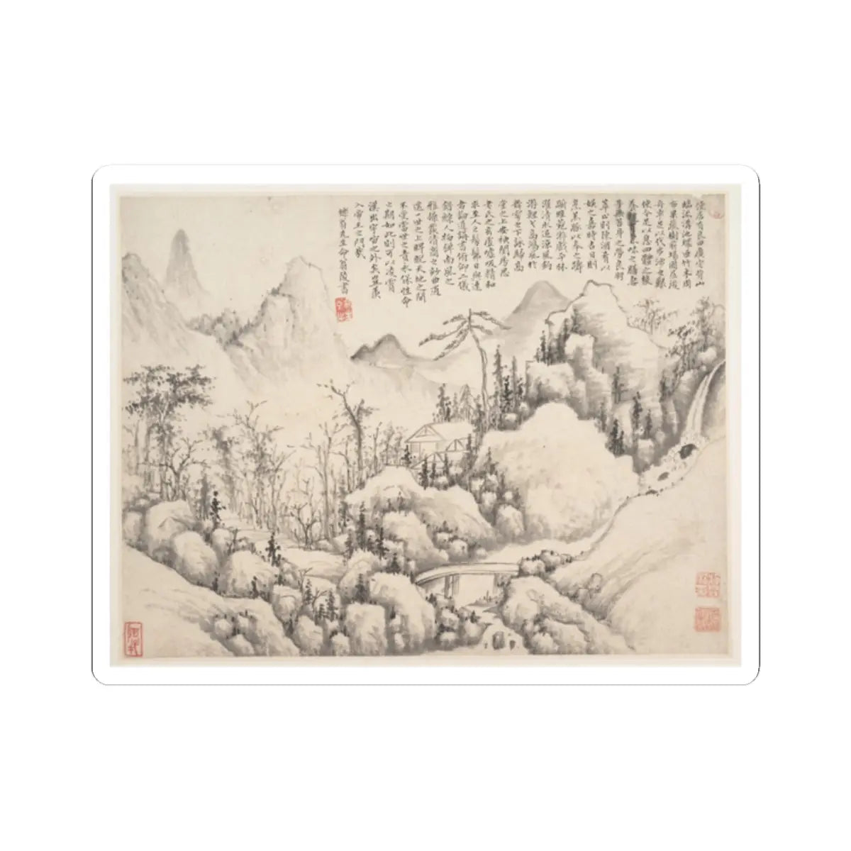Shi Lin - Mountain Retreat, leaf from Album for Zhou Lianggong - datable to 1654–55 - STICKER Vinyl Kiss-Cut Decal