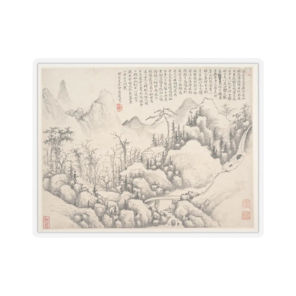 Shi Lin - Mountain Retreat, leaf from Album for Zhou Lianggong - datable to 1654–55 - STICKER Vinyl Kiss-Cut Decal