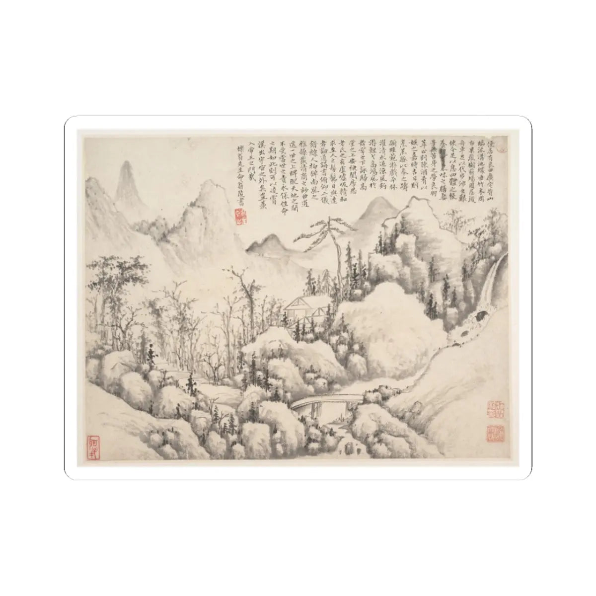 Shi Lin - Mountain Retreat, leaf from Album for Zhou Lianggong - datable to 1654–55 - STICKER Vinyl Kiss-Cut Decal