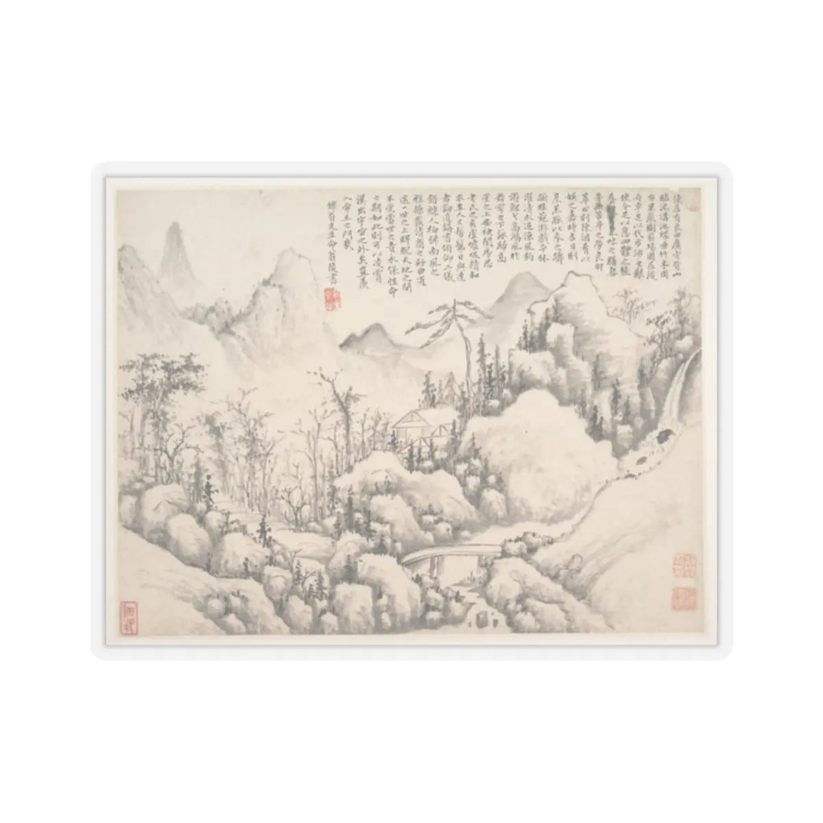 Shi Lin - Mountain Retreat, leaf from Album for Zhou Lianggong - datable to 1654–55 - STICKER Vinyl Kiss-Cut Decal