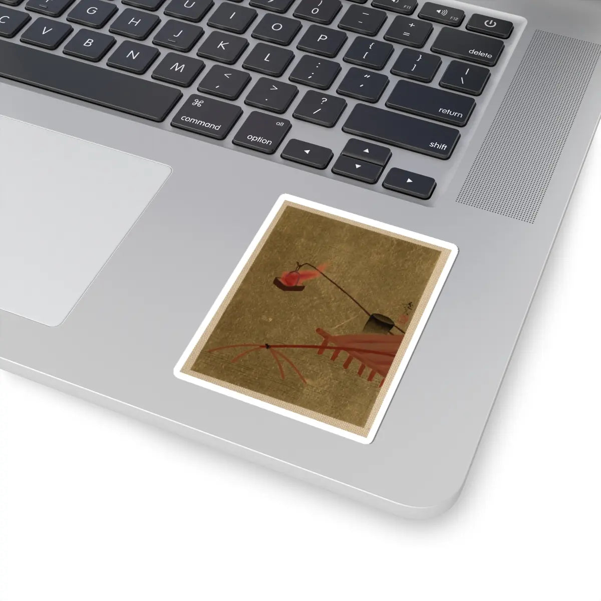 Shibata Zeshin - Fire Basket Suspended from Dock over a Fish Net in the Water - unknown - STICKER Vinyl Kiss-Cut Decal