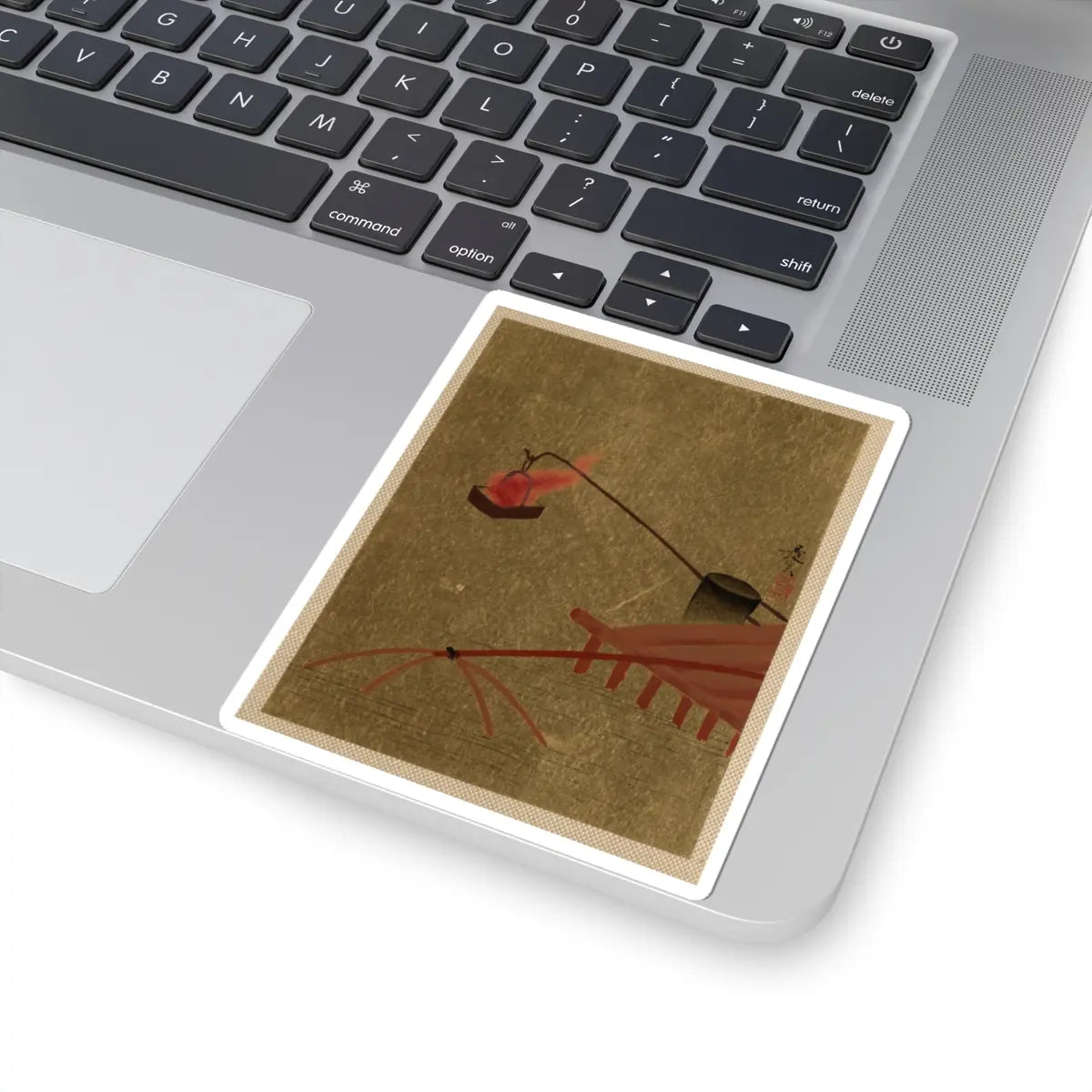 Shibata Zeshin - Fire Basket Suspended from Dock over a Fish Net in the Water - unknown - STICKER Vinyl Kiss-Cut Decal