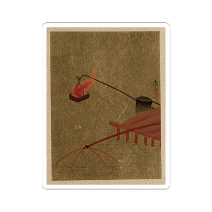 Shibata Zeshin - Fire Basket Suspended from Dock over a Fish Net in the Water - unknown - STICKER Vinyl Kiss-Cut Decal