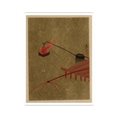 Shibata Zeshin - Fire Basket Suspended from Dock over a Fish Net in the Water - unknown - STICKER Vinyl Kiss-Cut Decal