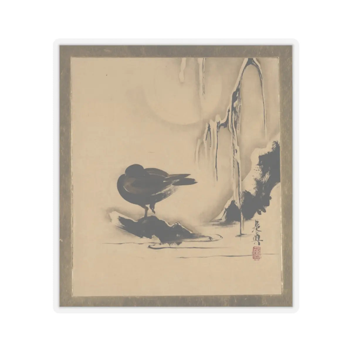 Shibata Zeshin - Lacquer Paintings of Various Subjects- Bird and Willow in Snow - 1882 - STICKER Vinyl Kiss-Cut Decal