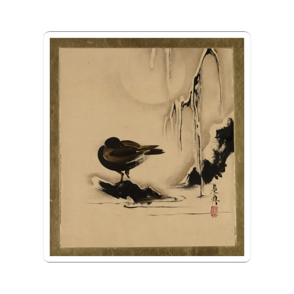 Shibata Zeshin - Lacquer Paintings of Various Subjects- Bird and Willow in Snow - 1882 - STICKER Vinyl Kiss-Cut Decal
