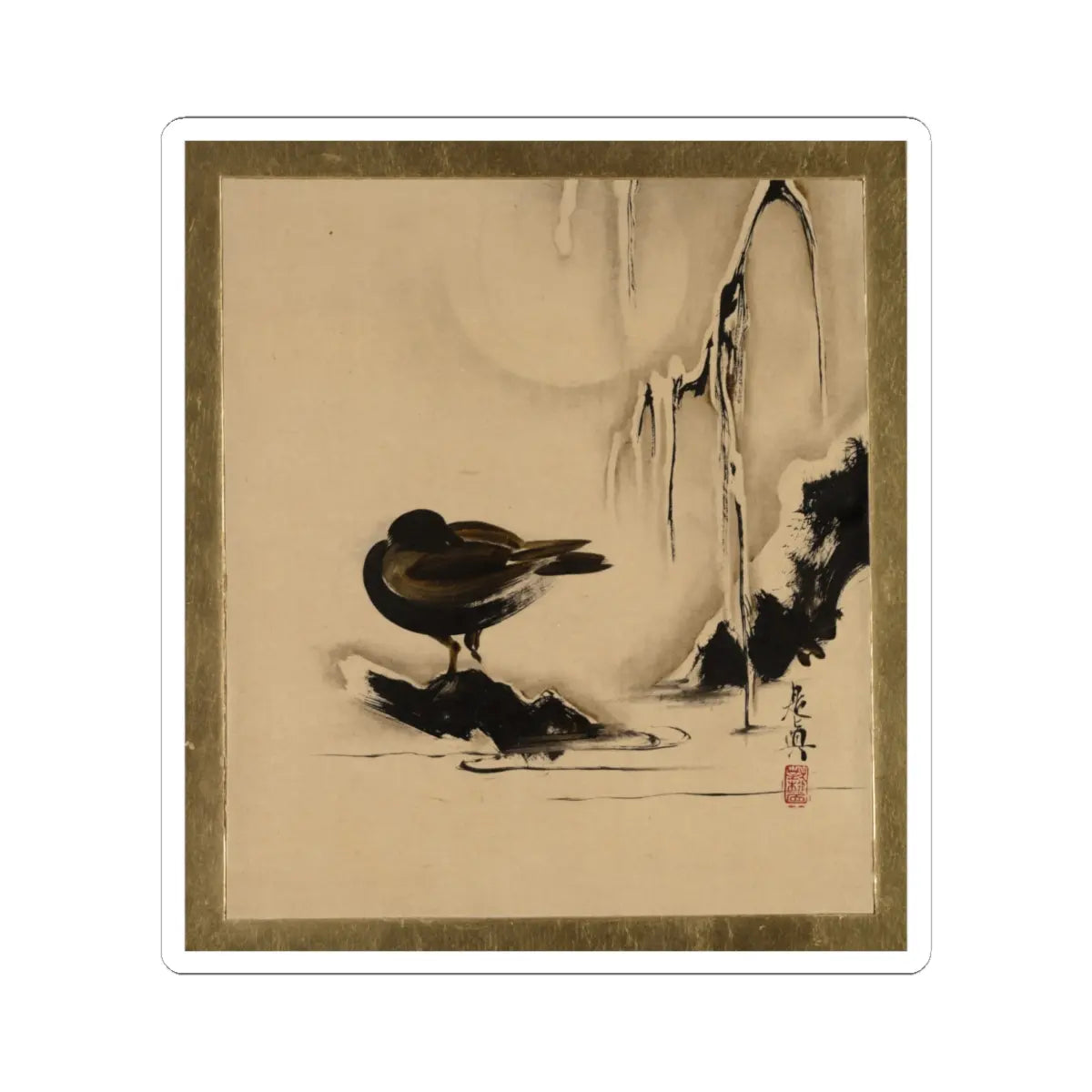 Shibata Zeshin - Lacquer Paintings of Various Subjects- Bird and Willow in Snow - 1882 - STICKER Vinyl Kiss-Cut Decal