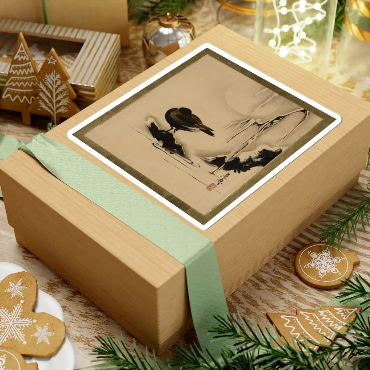 Shibata Zeshin - Lacquer Paintings of Various Subjects- Bird and Willow in Snow - 1882 - STICKER Vinyl Kiss-Cut Decal