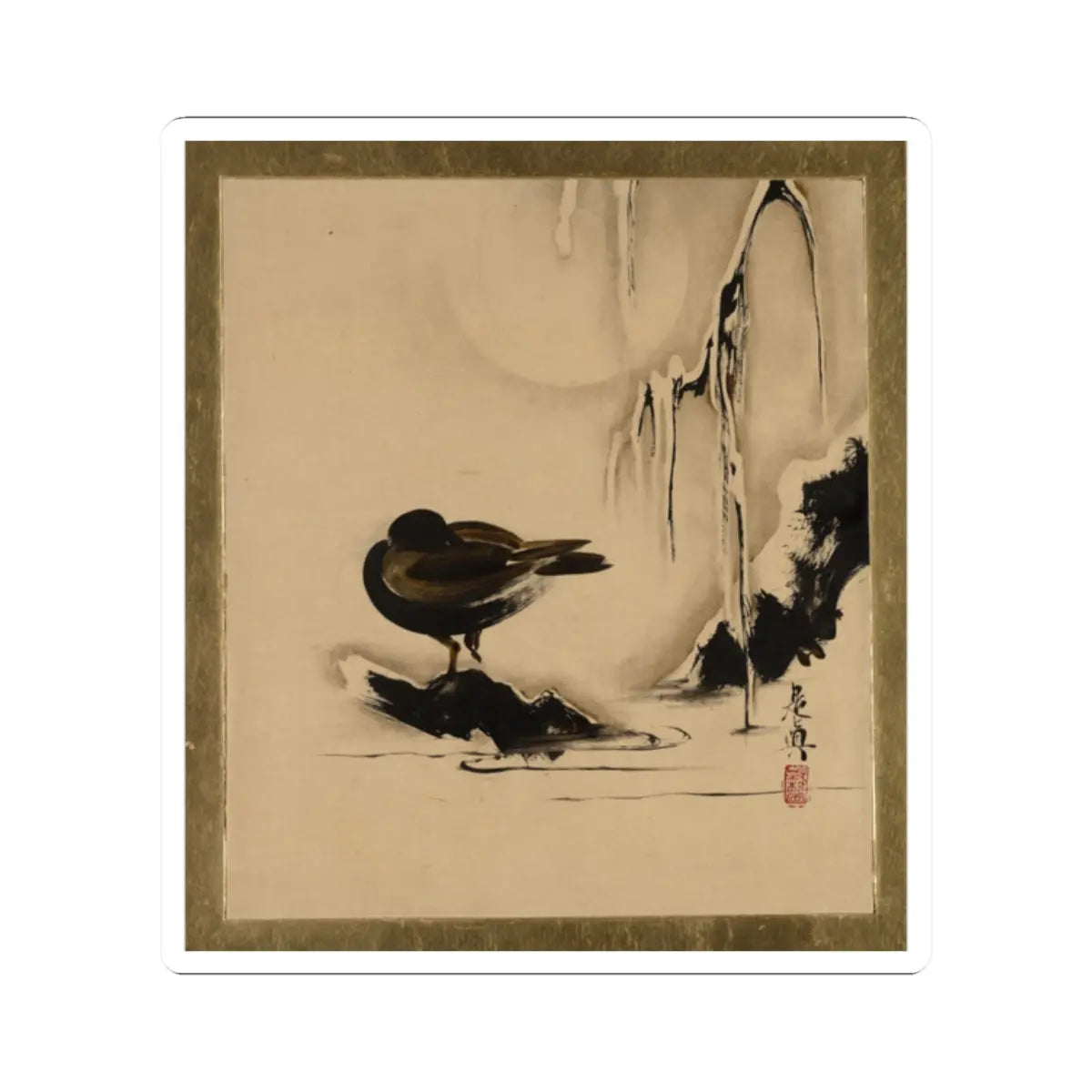 Shibata Zeshin - Lacquer Paintings of Various Subjects- Bird and Willow in Snow - 1882 - STICKER Vinyl Kiss-Cut Decal