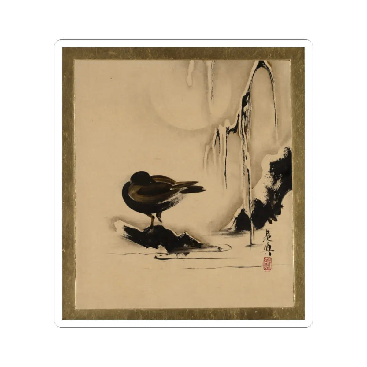 Shibata Zeshin - Lacquer Paintings of Various Subjects- Bird and Willow in Snow - 1882 - STICKER Vinyl Kiss-Cut Decal