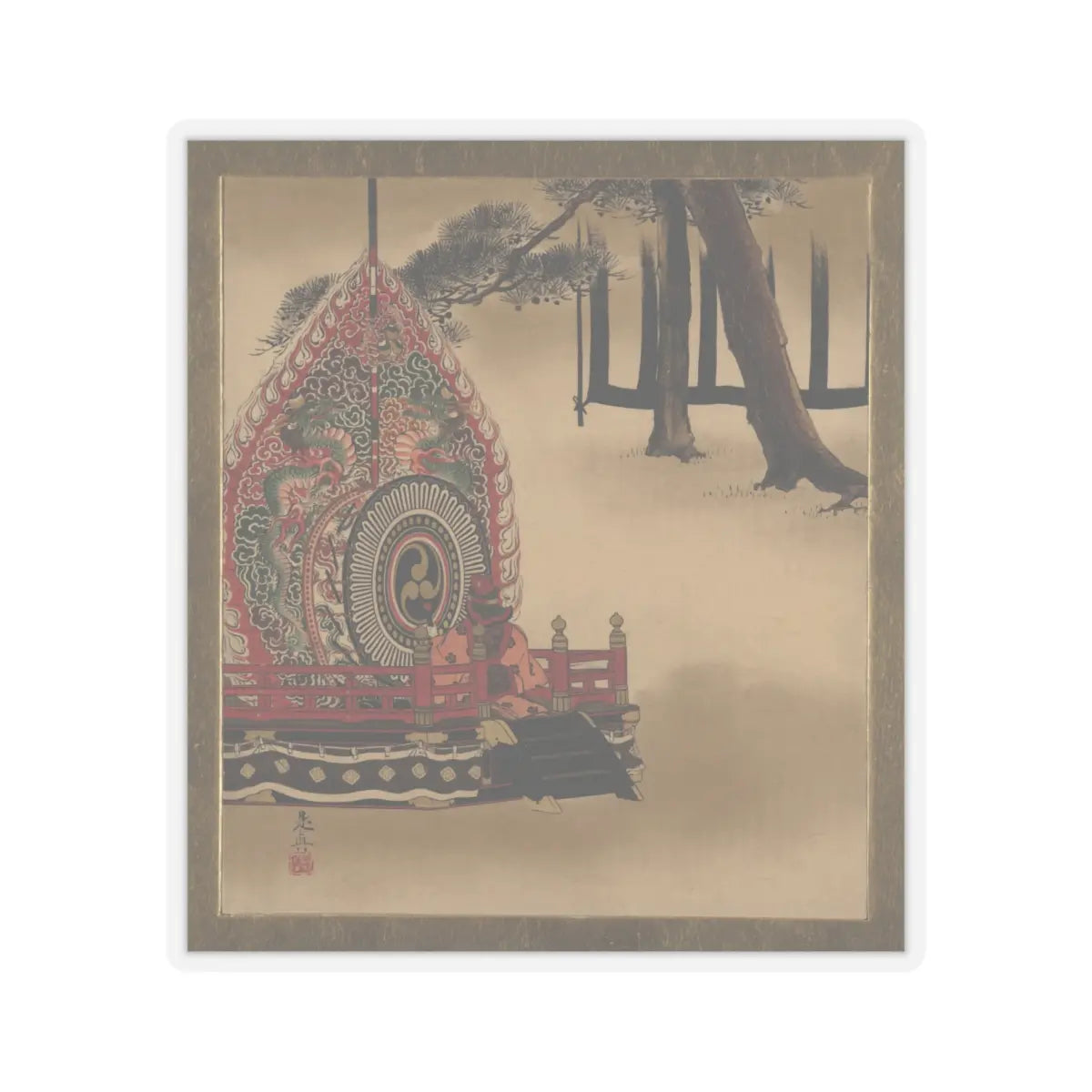Shibata Zeshin - Lacquer Paintings of Various Subjects- Drum for Gagaku Dance - 1882 - STICKER Vinyl Kiss-Cut Decal