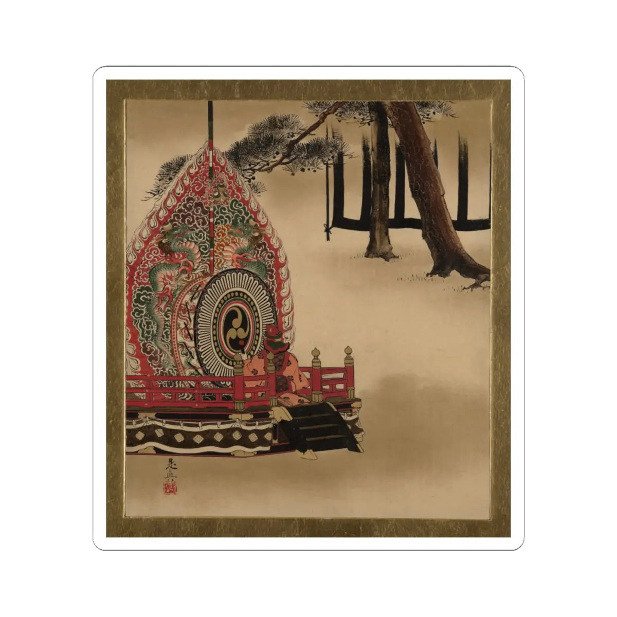Shibata Zeshin - Lacquer Paintings of Various Subjects- Drum for Gagaku Dance - 1882 - STICKER Vinyl Kiss-Cut Decal