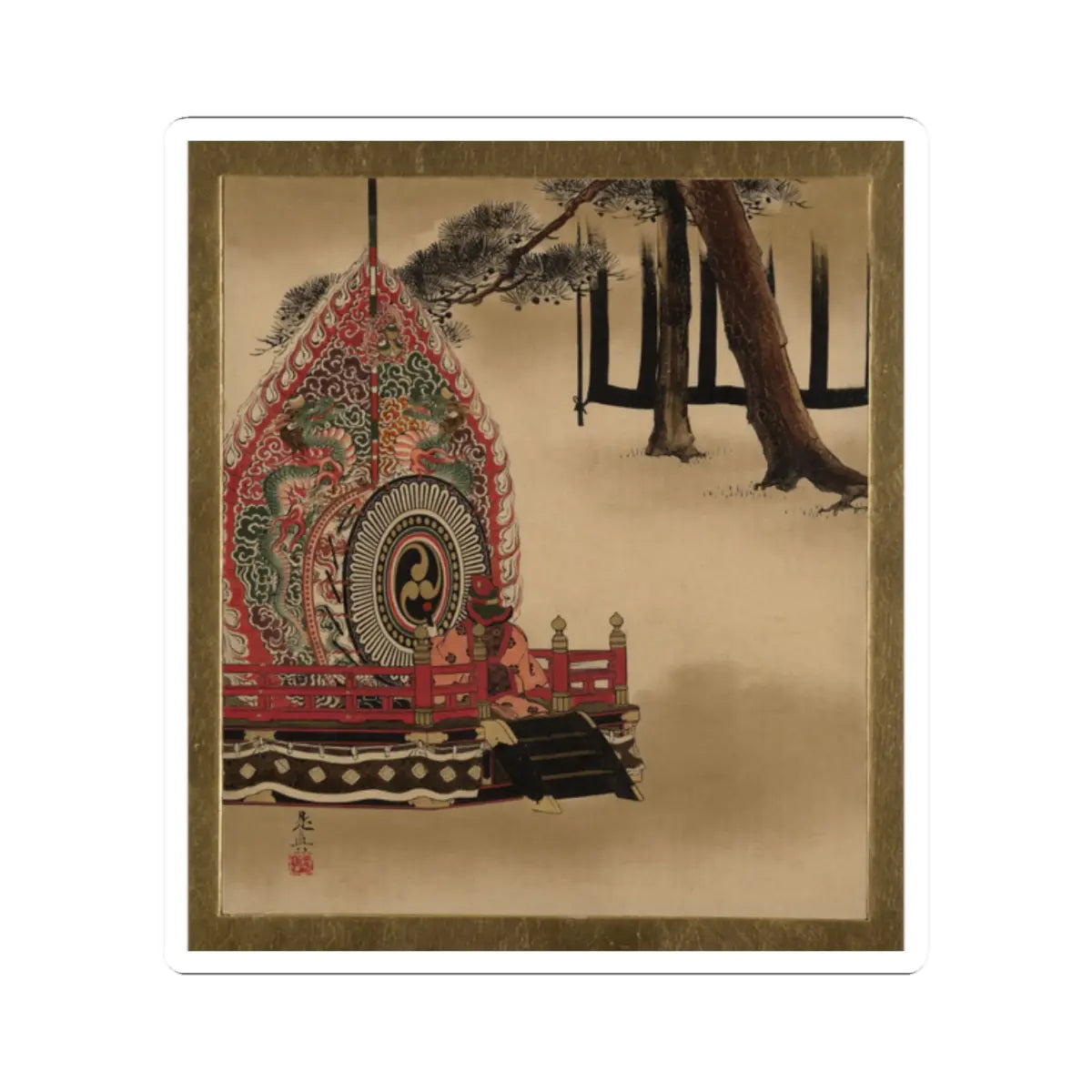 Shibata Zeshin - Lacquer Paintings of Various Subjects- Drum for Gagaku Dance - 1882 - STICKER Vinyl Kiss-Cut Decal