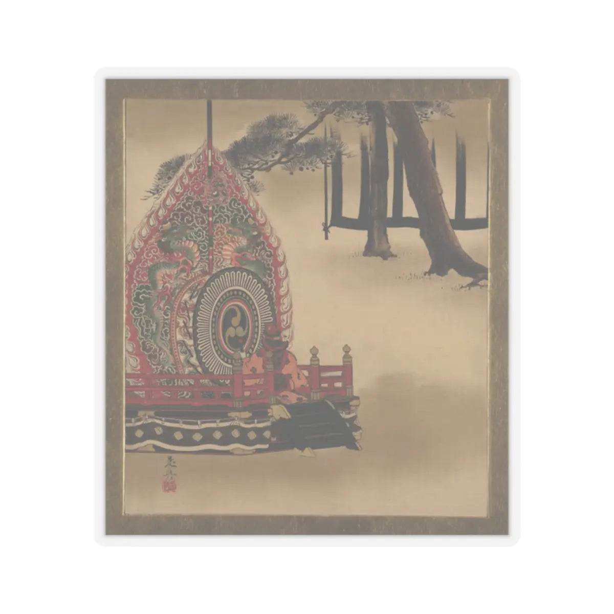 Shibata Zeshin - Lacquer Paintings of Various Subjects- Drum for Gagaku Dance - 1882 - STICKER Vinyl Kiss-Cut Decal