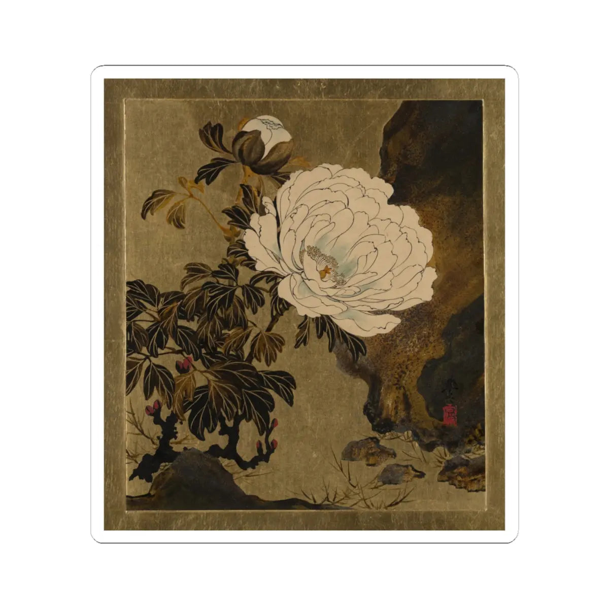 Shibata Zeshin - Lacquer Paintings of Various Subjects- Peonies - 1882 - STICKER Vinyl Kiss-Cut Decal