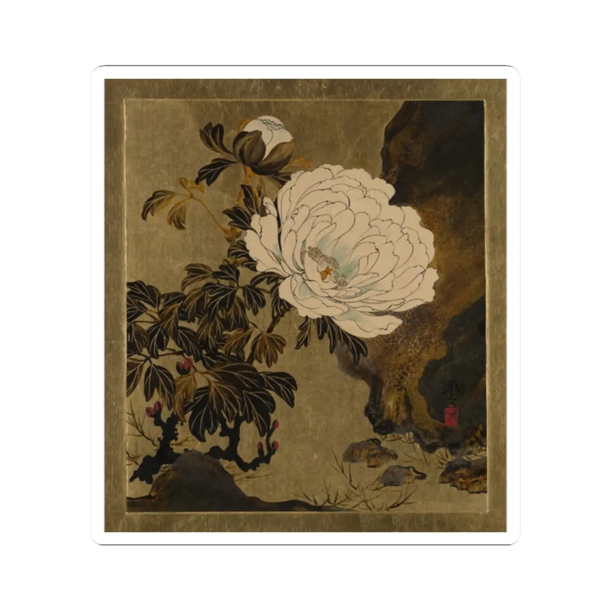 Shibata Zeshin - Lacquer Paintings of Various Subjects- Peonies - 1882 - STICKER Vinyl Kiss-Cut Decal