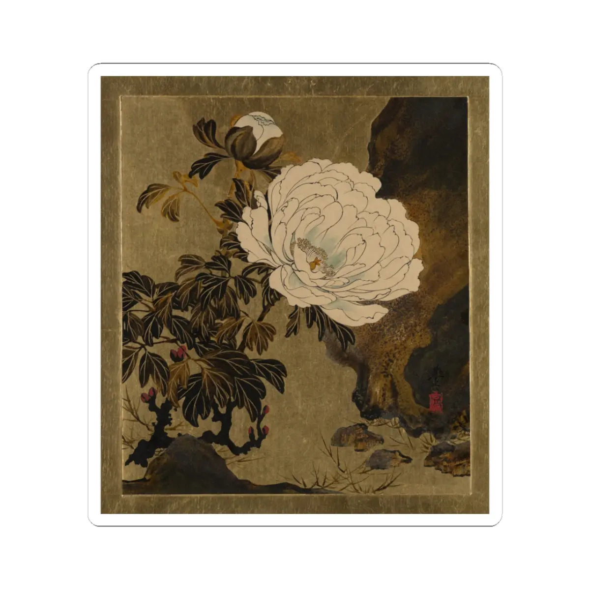 Shibata Zeshin - Lacquer Paintings of Various Subjects- Peonies - 1882 - STICKER Vinyl Kiss-Cut Decal