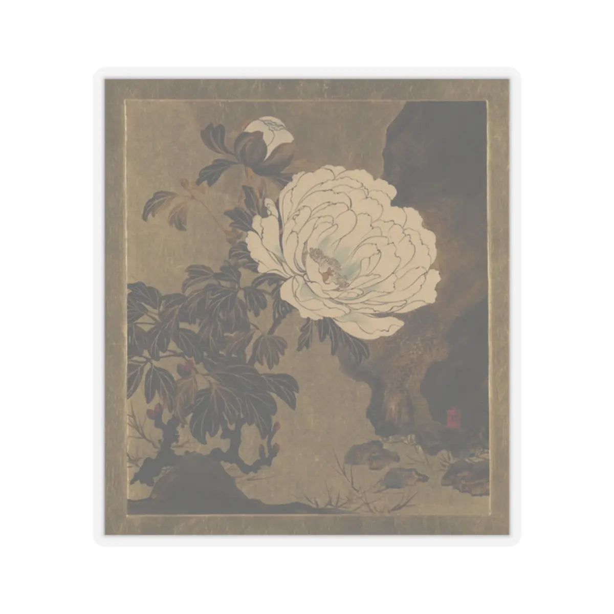 Shibata Zeshin - Lacquer Paintings of Various Subjects- Peonies - 1882 - STICKER Vinyl Kiss-Cut Decal