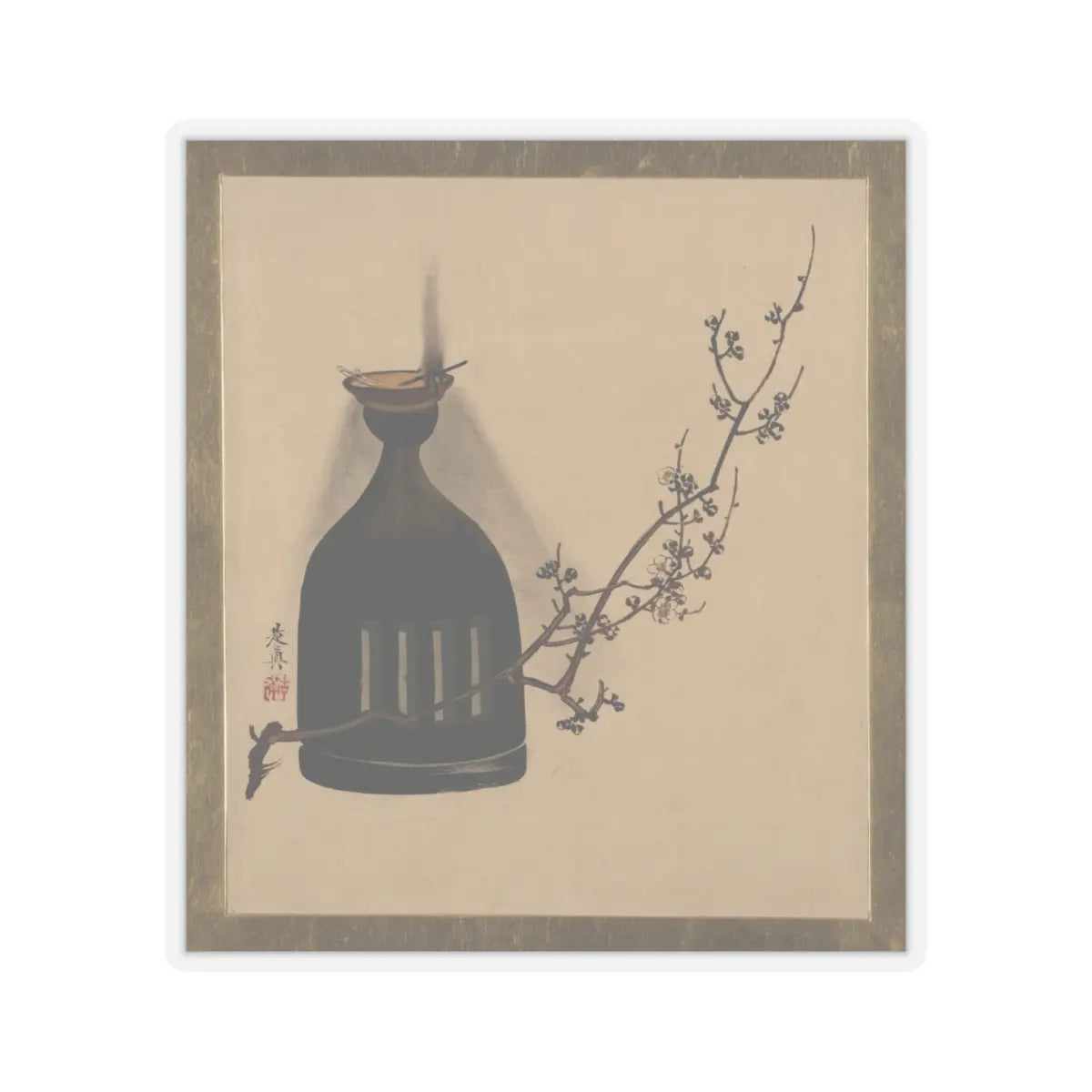 Shibata Zeshin - Lacquer Paintings of Various Subjects- Plum Branch with Oil Lamp - 1882 - STICKER Vinyl Kiss-Cut Decal