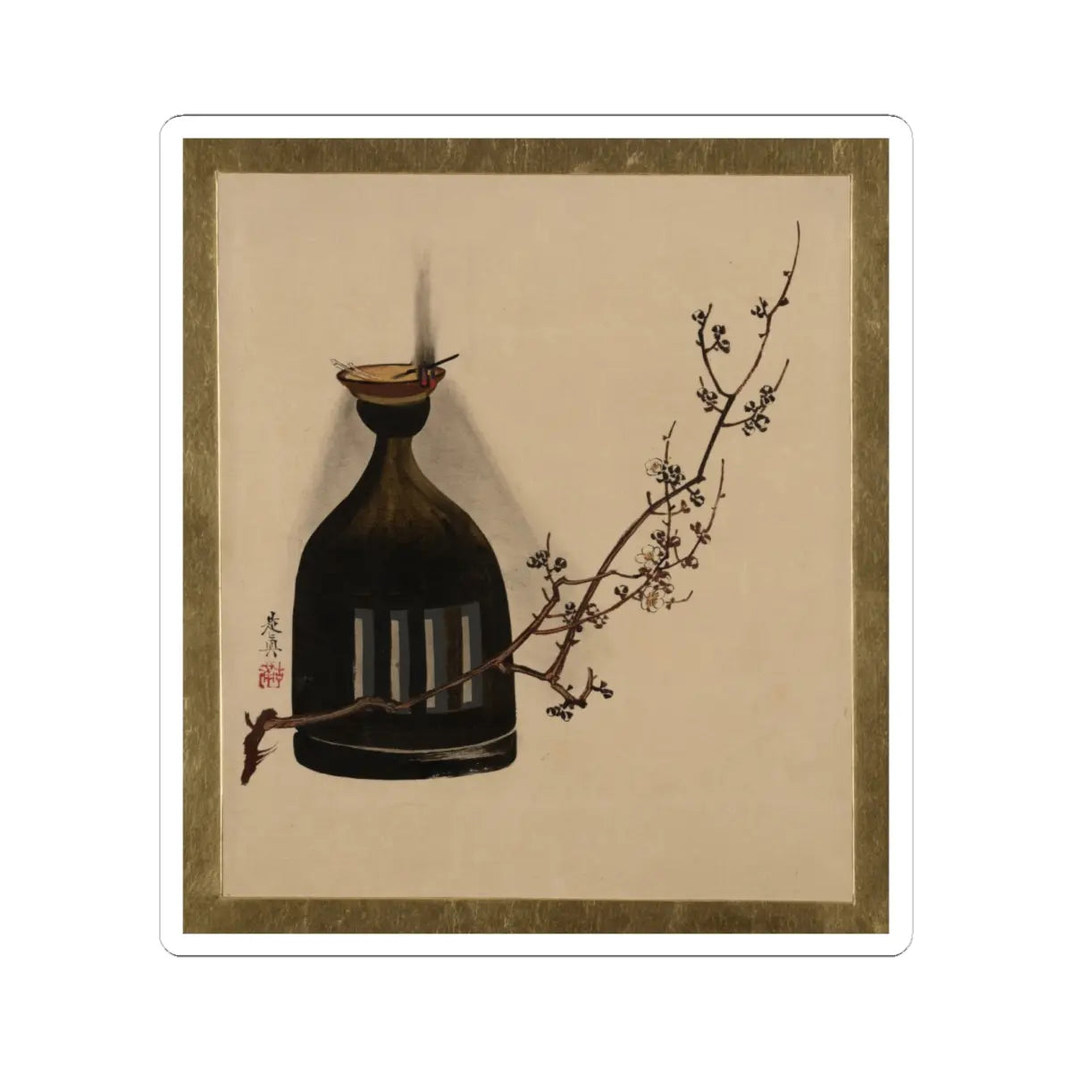 Shibata Zeshin - Lacquer Paintings of Various Subjects- Plum Branch with Oil Lamp - 1882 - STICKER Vinyl Kiss-Cut Decal