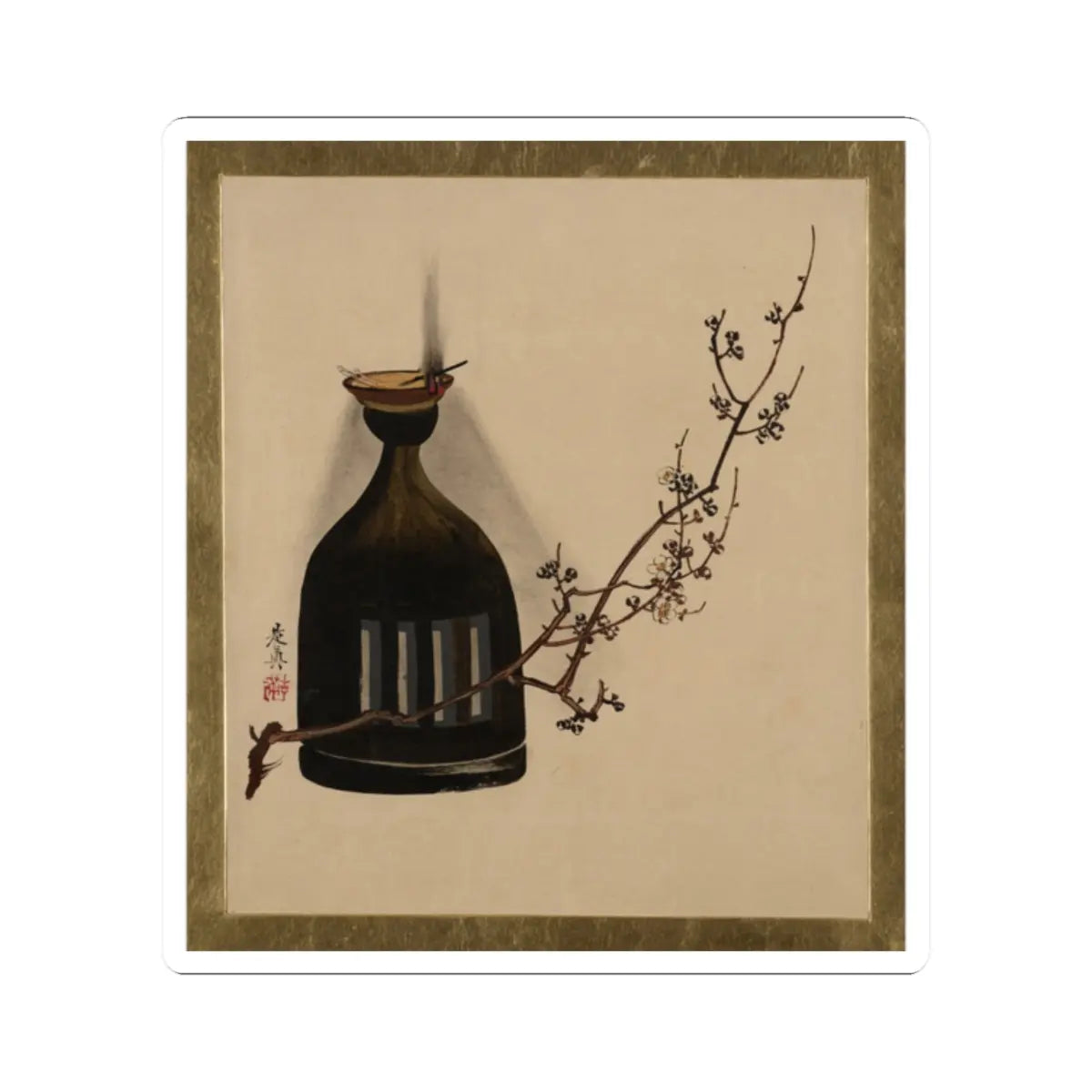 Shibata Zeshin - Lacquer Paintings of Various Subjects- Plum Branch with Oil Lamp - 1882 - STICKER Vinyl Kiss-Cut Decal