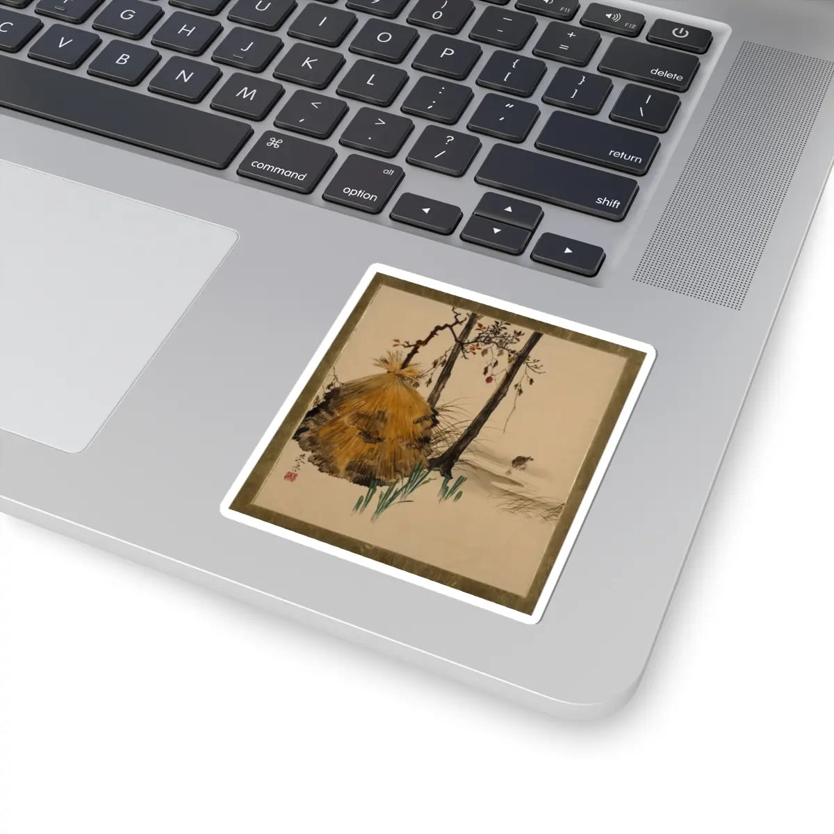 Shibata Zeshin - Lacquer Paintings of Various Subjects- Snow Shelter for a Tree with Sparrow - 1882 - STICKER Vinyl Kiss-Cut Decal